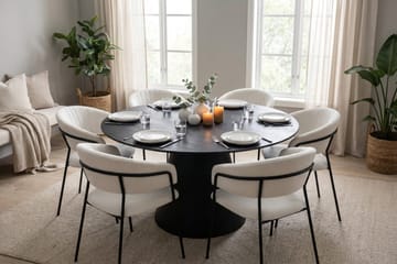 Siena spisegruppe rund 150 cm svart med 6 Karol spisestoler - Svart - Møbler - Bord - Spisegruppe