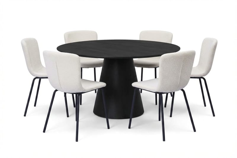 Siena Spisegruppe rund 150 cm Svart med 6 Katy spisestoler, Svart