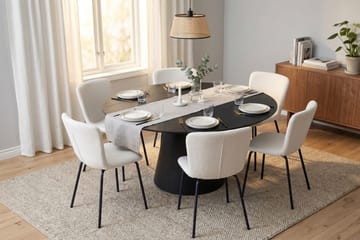 Siena Spisegruppe rund 150 cm Svart med 6 Katy spisestoler - Svart - Møbler - Bord - Spisegruppe