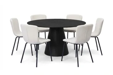 Siena Spisegruppe rund 150 cm Svart med 6 Katy spisestoler - Svartbeiset eik - Møbler - Bord - Spisegruppe