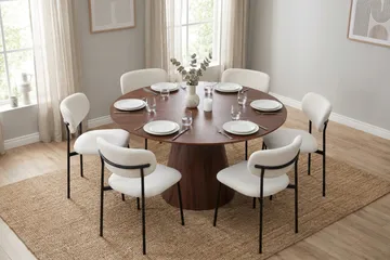 Siena spisegruppe rund 150 cm svart med 6 Lucy spisestoler - Svart - Møbler - Bord - Spisegruppe