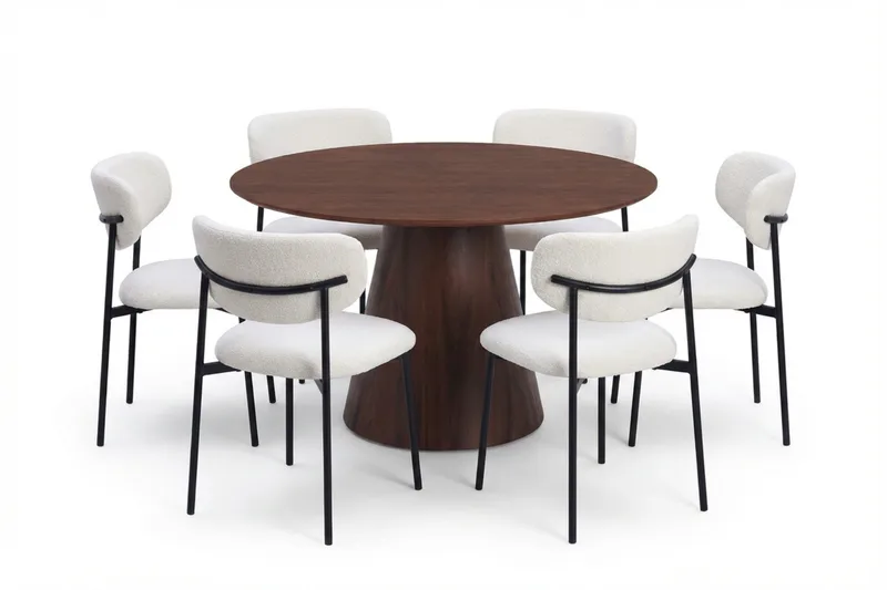 Siena spisegruppe rund 150 cm svart med 6 Lucy spisestoler, Svart