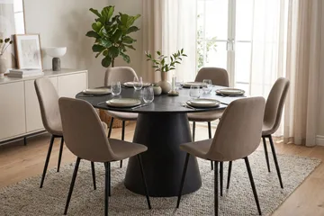 Siena spisegruppe rund 150 cm svart med 6 Nibe spisestoler - Svart - Møbler - Bord - Spisegruppe