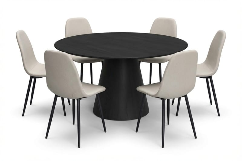 Siena spisegruppe rund 150 cm svart med 6 Nibe spisestoler, Svart