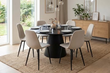 Siena spisegruppe rund 150 cm svart med 6 Nibe spisestoler - Svart - Møbler - Bord - Spisegruppe
