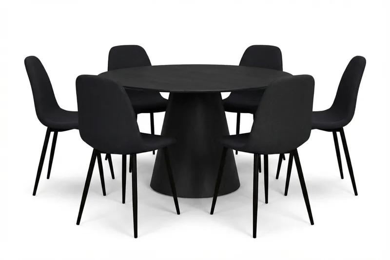 Siena spisegruppe rund 150 cm svart med 6 Nibe spisestoler - Svart - Møbler - Bord - Spisegruppe