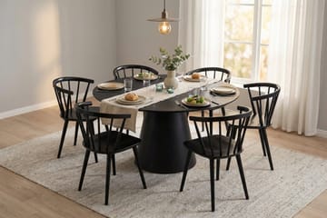 Siena Spisegruppe rund 150 cm Svart med 6 Tyrö spisestoler - Svart - Møbler - Bord - Spisegruppe