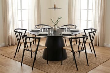 Siena Spisegruppe rund 150 cm Svart med 6 Winston spisestoler - Svart - Møbler - Bord - Spisegruppe