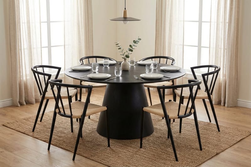 Siena Spisegruppe rund 150 cm Svart med 6 Winston spisestoler - Svart - Møbler - Bord - Spisegruppe