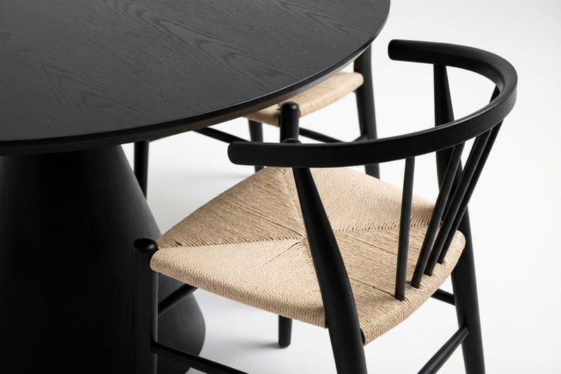 Siena Spisegruppe rund 150 cm Svart med 6 Winston spisestoler - Svart - Møbler - Bord - Spisegruppe