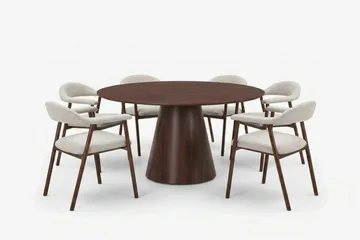 Siena spisegruppe rund 150 cm valnøtt med 4 Ronja spisestoler - Sand/valnøtt - Møbler - Bord - Spisegruppe