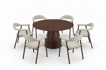Siena spisegruppe rund 150 cm valnøtt med 4 Ronja spisestoler - Sand/valnøtt - Møbler - Bord - Spisegruppe