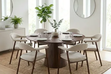 Siena spisegruppe rund 150 cm valnøtt med 4 Ronja spisestoler - Sand/valnøtt - Møbler - Bord - Spisegruppe