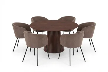 Siena Spisegruppe rund 150 cm Valnøtt med 6 Berit spisestoler - Valnøtt - Møbler - Bord - Spisegruppe