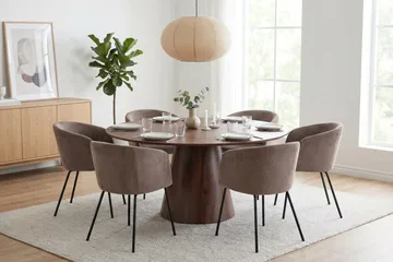 Siena Spisegruppe rund 150 cm Valnøtt med 6 Berit spisestoler - Valnøtt - Møbler - Bord - Spisegruppe