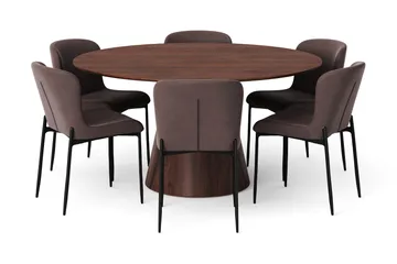 Siena spisegruppe rund 150 cm valnøtt med 6 Elsie spisestoler - Valnøtt/Brun - Møbler - Bord - Spisegruppe