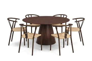 Siena spisegruppe rund 150 cm valnøtt med 6 Elysia spisestoler - Valnøtt - Møbler - Bord - Spisegruppe