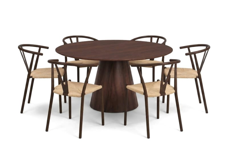 Siena spisegruppe rund 150 cm valnøtt med 6 Elysia spisestoler - Valnøtt - Møbler - Bord - Spisegruppe