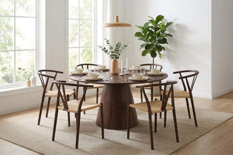 Siena spisegruppe rund 150 cm valnøtt med 6 Elysia spisestoler - Valnøtt - Møbler - Bord - Spisegruppe