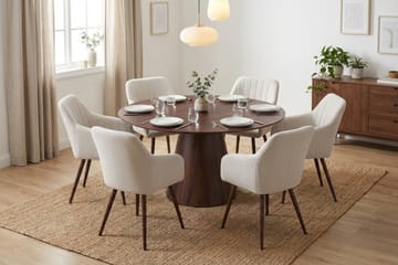 Siena spisegruppe rund 150 cm valnøtt med 6 Filippa spisestoler - Valnøtt - Møbler - Bord - Spisegruppe