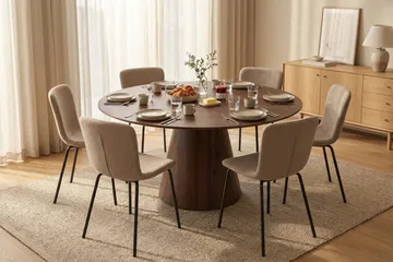 Siena Spisegruppe rund 150 cm Valnøtt med 6 Katy spisestoler - Valnøtt - Møbler - Bord - Spisegruppe