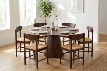 Siena spisegruppe rund 150 cm valnøtt med 6 Malte spisestoler - Møbler - Bord - Spisegruppe