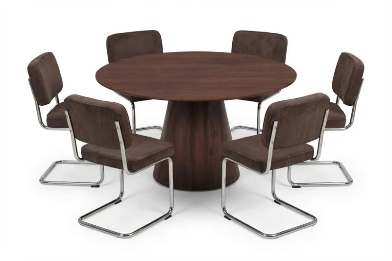 Siena spisegruppe rund 150 cm valnøtt med 6 Milva spisestoler, Valnøtt