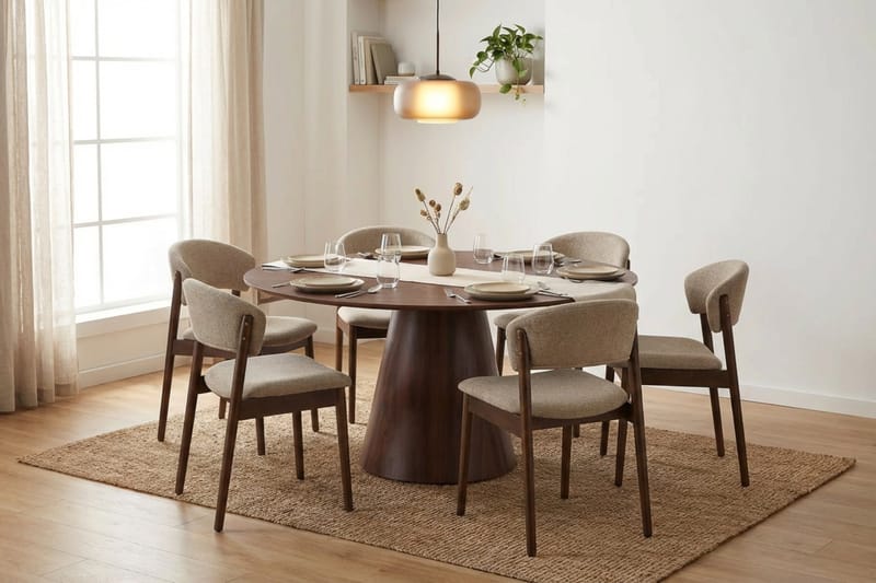Siena spisegruppe rund 150 cm valnøtt med 6 Nala spisestoler - Valnøtt - Møbler - Bord - Spisegruppe
