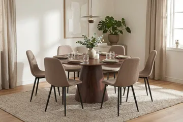 Siena spisegruppe rund 150 cm valnøtt med 6 Nibe spisestoler - Valnøtt - Møbler - Bord - Spisegruppe