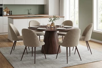 Siena spisegruppe rund 150 cm valnøtt med 6 Nibe Plus spisestoler - Valnøtt - Møbler - Bord - Spisegruppe