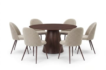 Siena spisegruppe rund 150 cm valnøtt med 6 Nibe Plus spisestoler - Valnøtt - Møbler - Bord - Spisegruppe