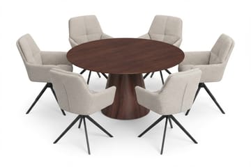 Siena Spisegruppe rund 150 cm Valnøtt med 6 Torsby spisestoler - Valnøtt - Møbler - Bord - Spisegruppe