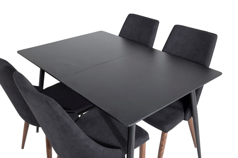 Silar Rektangulær Spisegruppe 120-160 cm med 4 Leone Spisestoler - svart - Møbler - Bord - Spisegruppe