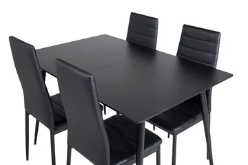 Silar Rektangulær Spisegruppe 120-160 cm med 4 Slim Spisestoler - svart - Møbler - Bord - Spisegruppe