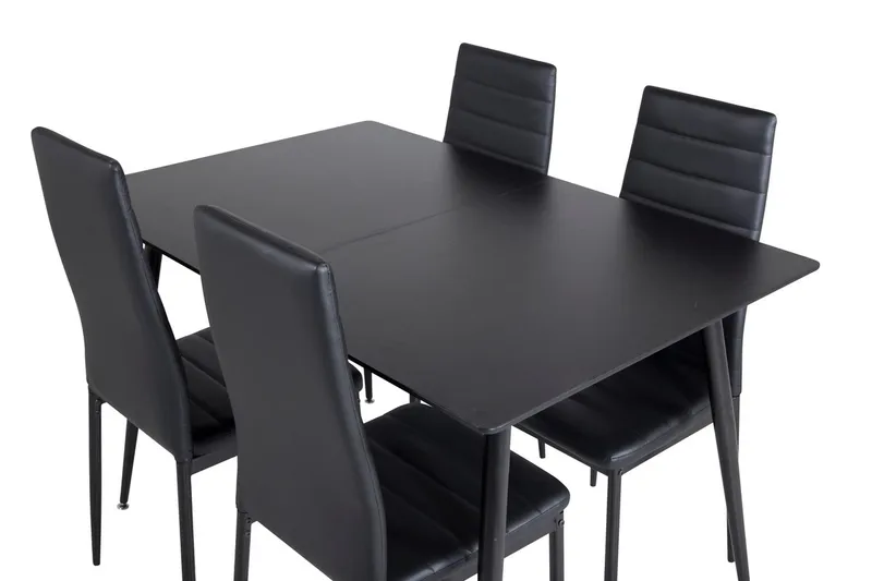 Silar Rektangulær Spisegruppe 120-160 cm med 4 Slim Spisestoler - svart - Møbler - Bord - Spisegruppe