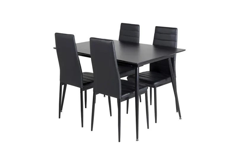 Silar Rektangulær Spisegruppe 120-160 cm med 4 Slim Spisestoler - svart - Møbler - Bord - Spisegruppe