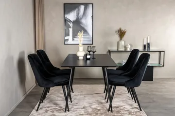 Silar Rektangulær Spisegruppe 120-160 cm med 4 Velvet Deluxe Spisestoler - svart - Møbler - Bord - Spisegruppe