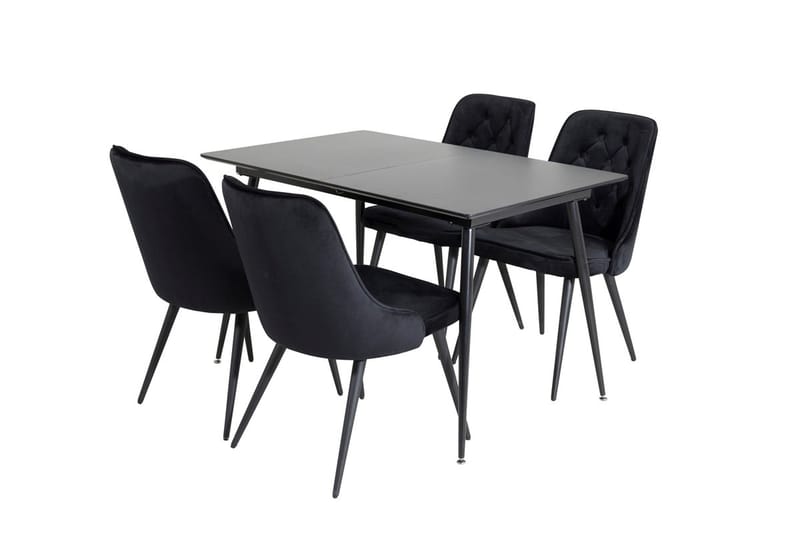 Silar Rektangulær Spisegruppe 120-160 cm med 4 Velvet Deluxe Spisestoler - svart - Møbler - Bord - Spisegruppe