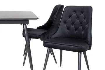 Silar Rektangulær Spisegruppe 120-160 cm med 4 Velvet Deluxe Spisestoler - svart - Møbler - Bord - Spisegruppe