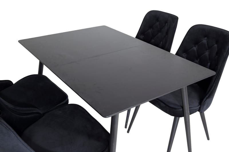 Silar Rektangulær Spisegruppe 120-160 cm med 4 Velvet Deluxe Spisestoler - svart - Møbler - Bord - Spisegruppe