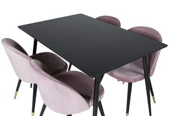 Silar Rektangulær Spisegruppe 120-160 cm med 4 Velvet Spisestoler - gammelrosa - Møbler - Bord - Spisegruppe