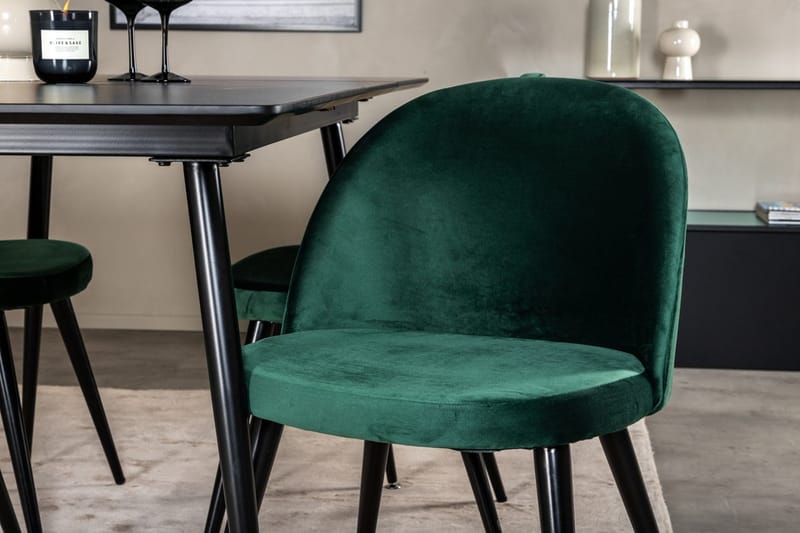 Silar Rektangulær Spisegruppe 120-160 cm med 4 Velvet Spisestoler - grønn - Møbler - Bord - Spisegruppe