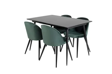 Silar Rektangulær Spisegruppe 120-160 cm med 4 Velvet Spisestoler - grønn - Møbler - Bord - Spisegruppe