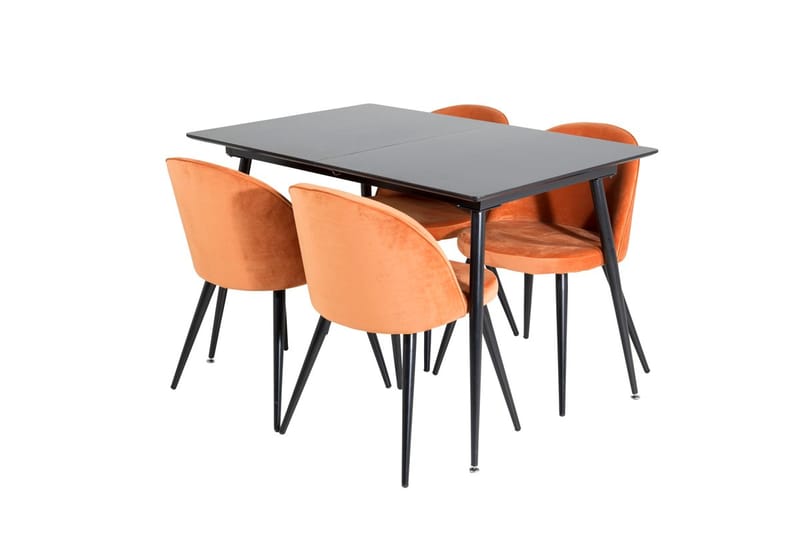 Silar Rektangulær Spisegruppe 120-160 cm med 4 Velvet Spisestoler - rustoransje - Møbler - Bord - Spisegruppe