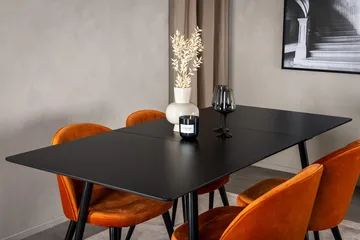 Silar Rektangulær Spisegruppe 120-160 cm med 4 Velvet Spisestoler - rustoransje - Møbler - Bord - Spisegruppe