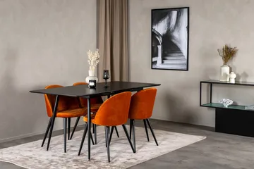 Silar Rektangulær Spisegruppe 120-160 cm med 4 Velvet Spisestoler - rustoransje - Møbler - Bord - Spisegruppe