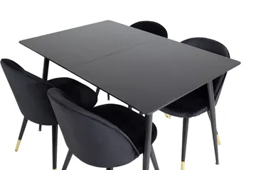 Silar Rektangulær Spisegruppe 120-160 cm med 4 Velvet Spisestoler - svart - Møbler - Bord - Spisegruppe