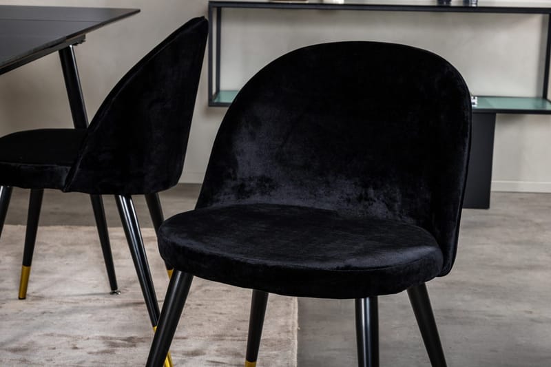 Silar Rektangulær Spisegruppe 120-160 cm med 4 Velvet Spisestoler - svart - Møbler - Bord - Spisegruppe