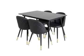 Silar Rektangulær Spisegruppe 120-160 cm med 4 Velvet Spisestoler - svart - Møbler - Bord - Spisegruppe