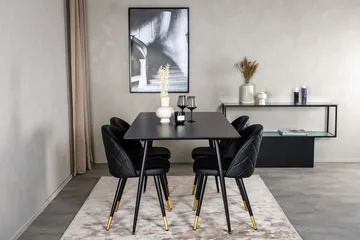 Silar Rektangulær Spisegruppe 120-160 cm med 4 Velvet Spisestoler - svart - Møbler - Bord - Spisegruppe
